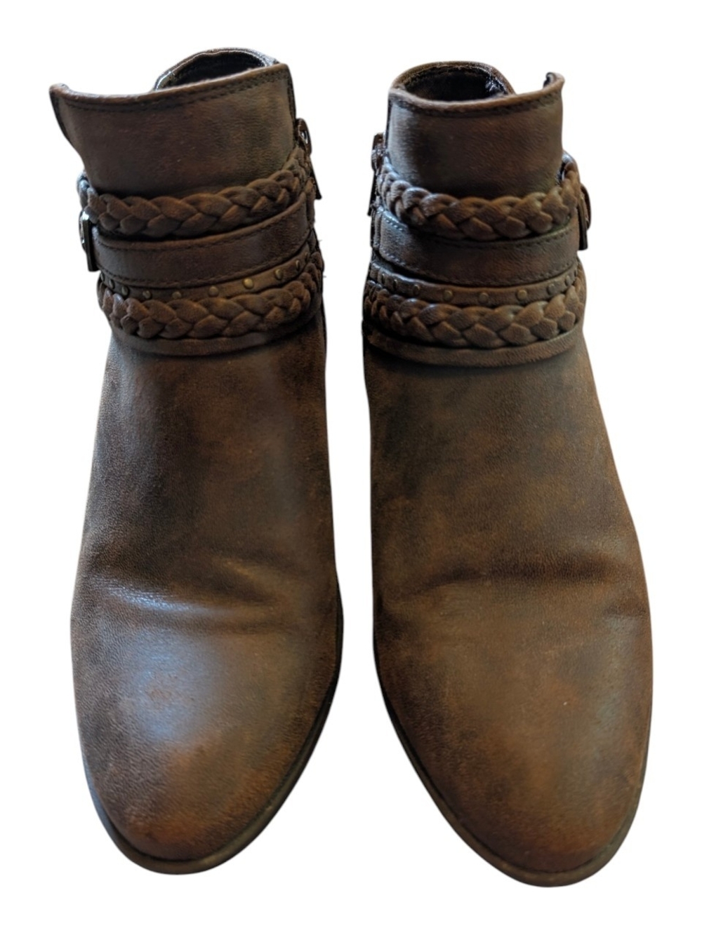 Women's Braided Strap Ankle Boots - Brown